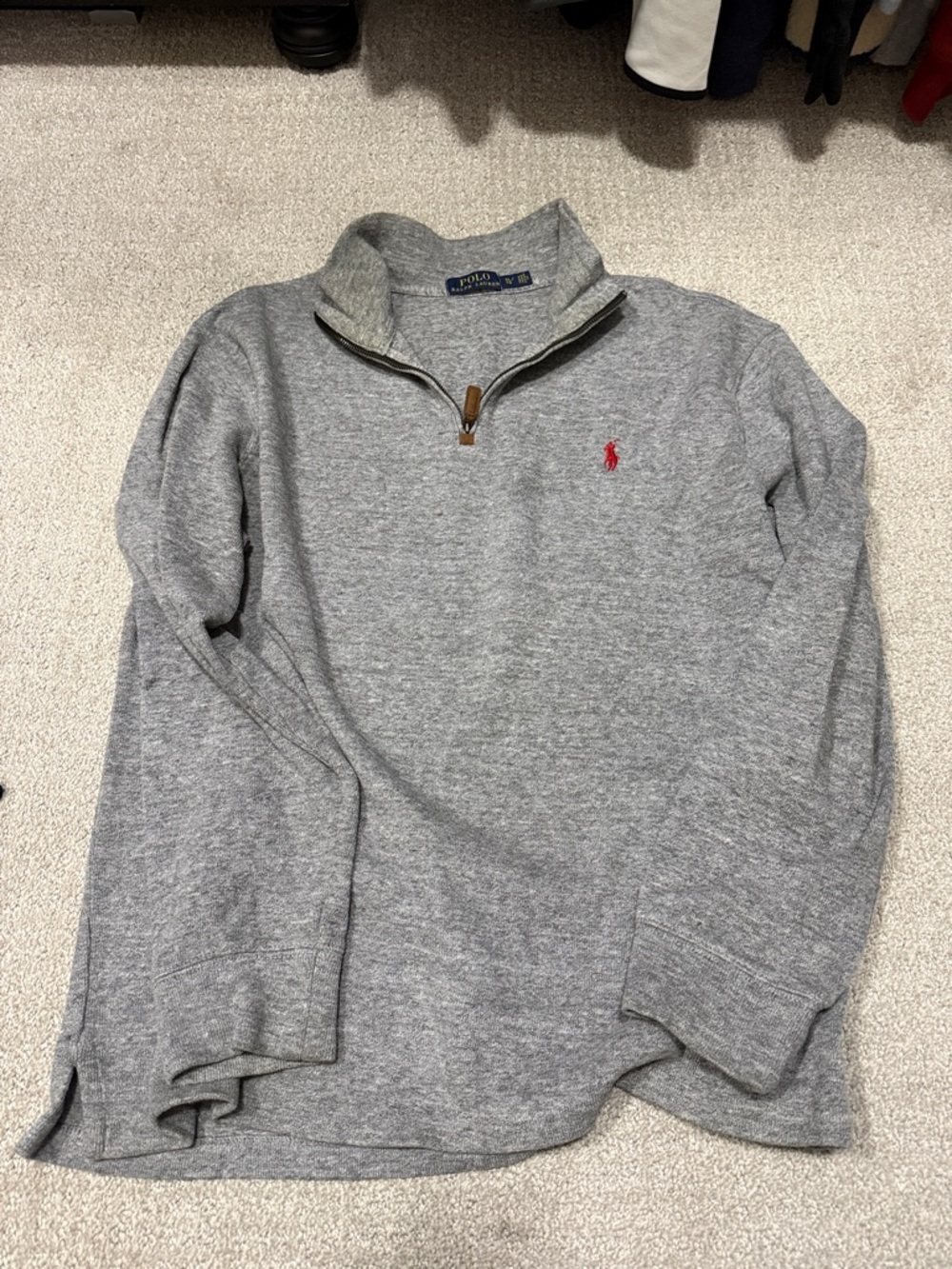 Ralph Lauren Gray Quarter-Zip Sweater with Red Polo Emblem